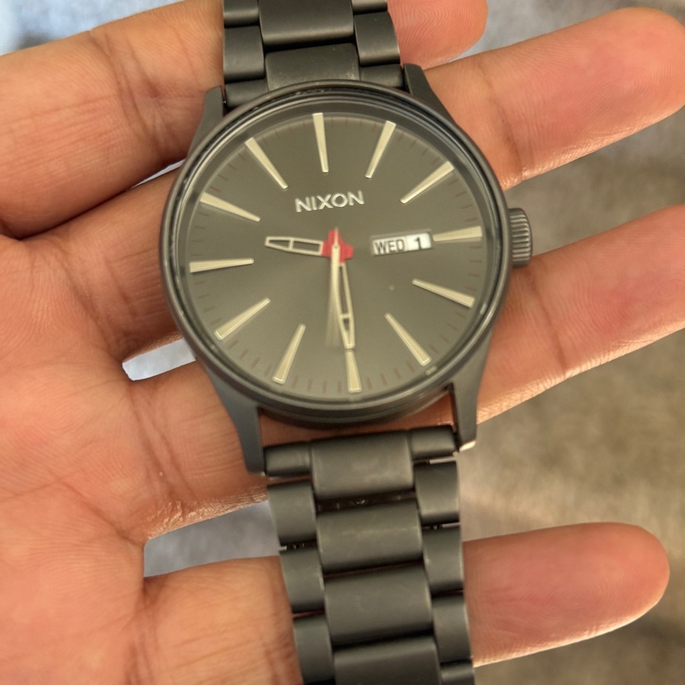 Nixon Men's Gray and Red Sentry Stainless Steel Gunmetal Watch